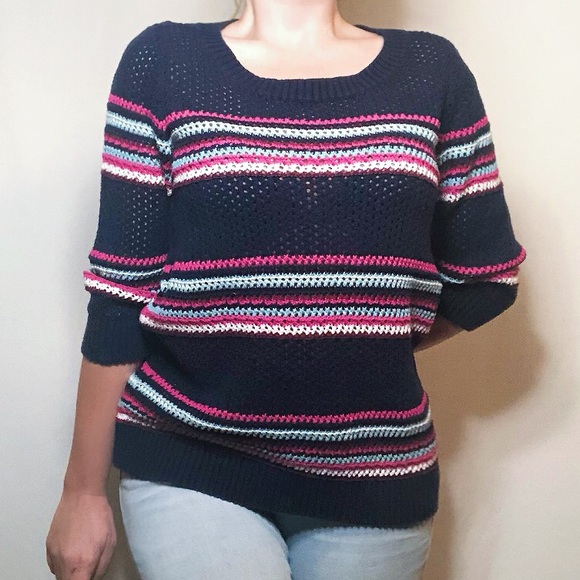 Reitmans Sweaters - Reitman’s blue pink white striped knit sweater